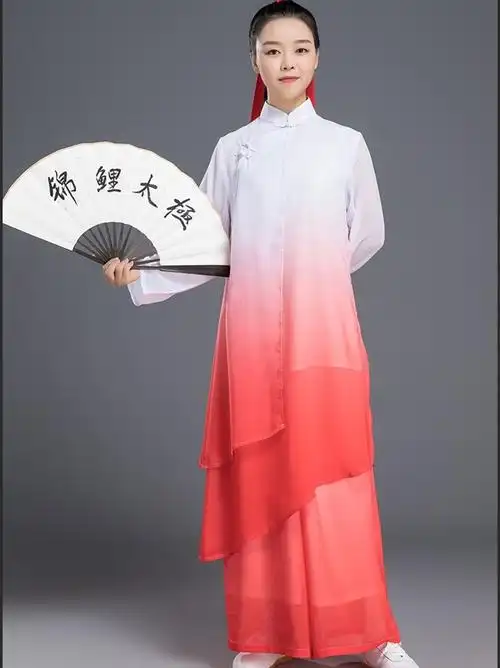 2021春夏新款太极拳表演服比赛渐变色斜襟太极服套装男女飘逸漂v