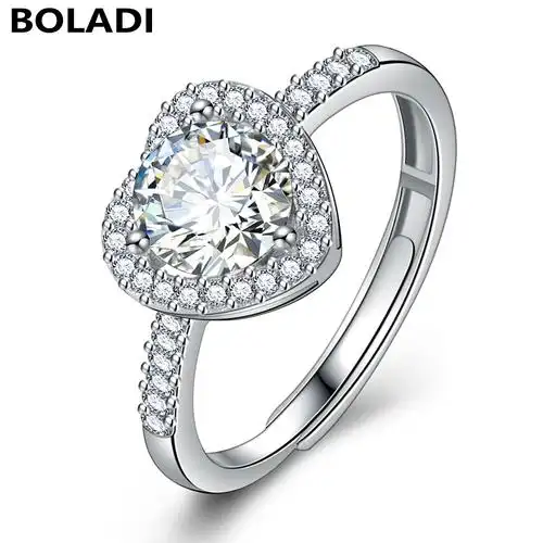 桃心戒指一克拉仿莫桑钻戒女时尚经典婚戒情侣镶钻可调节直播新款