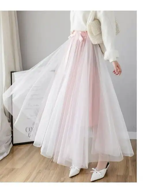 新款夏半身裙女学生网纱裙子中长款修身大摆蓬蓬裙高腰仙女裙