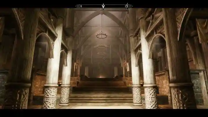 《上古卷轴5》里的建筑场景. 雪漫城龙宵宫