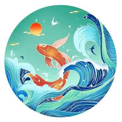 国潮风海浪海浪花国潮元素国潮插画png素材蓝色卡通中国风国潮浪花