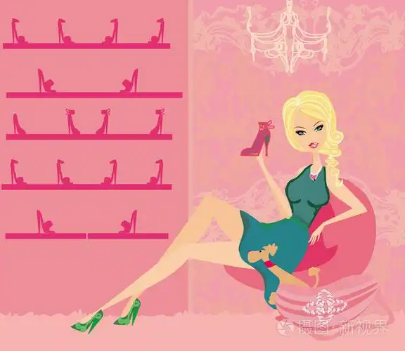 在鞋店购物的时尚女孩