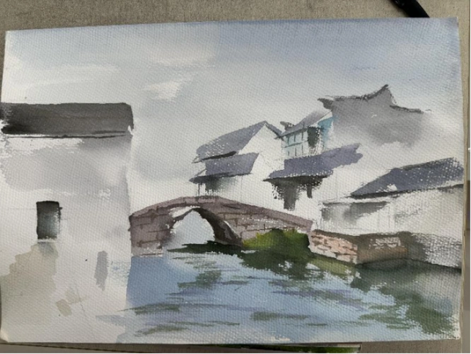 老年大学水彩画《桥》