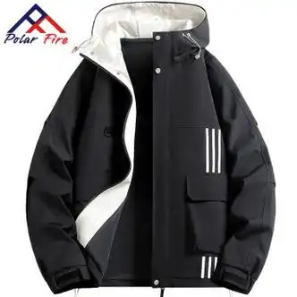 极地火冲锋衣外套男士春秋季2024新款大码连帽防风户外夹克黑色防泼水