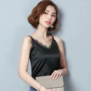 夏季真丝打底背心女性感蕾丝花边桑蚕丝小吊带衫修身短款无袖上衣