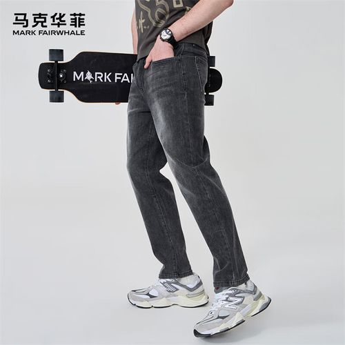 马克华菲牛仔裤男春夏季薄款鲸鱼刺绣男士休闲直筒裤子男 深灰 56/xxl