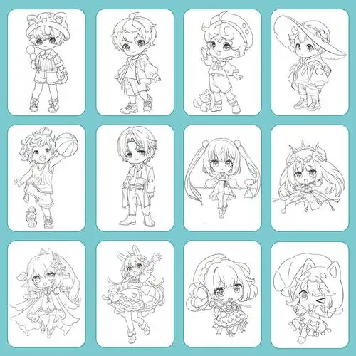 绘画二次元q版少年少女填色diy小学生入门自学零基础线描临摹画册教程