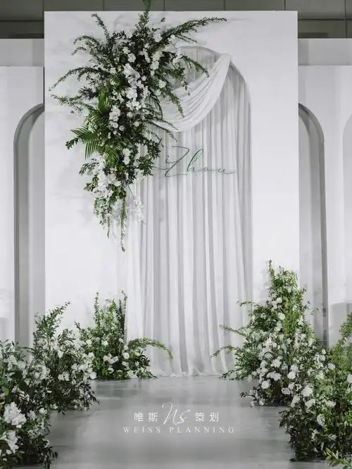 极简主义ins风自然极简白绿色高级婚礼布置