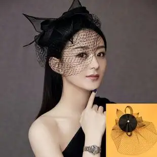 赵丽颖同款复古网纱黑色礼帽头饰发夹头纱遮面纱 轻奢晚宴发饰品