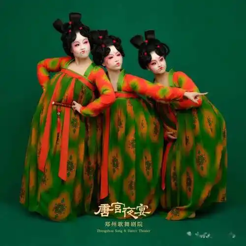 唐宫夜宴表演服现货 汉服女齐胸襦裙唐代演出服古典舞服装印花舞