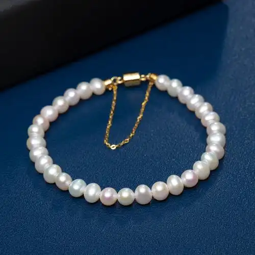 珍珠天然手链555mm白色小珍珠淡水时尚简约磁力扣款手饰