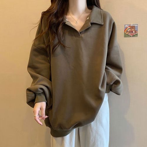 浪蔷胖女孩穿的衣服秋季胖mm特大码300斤长袖翻领卫衣女秋冬新款