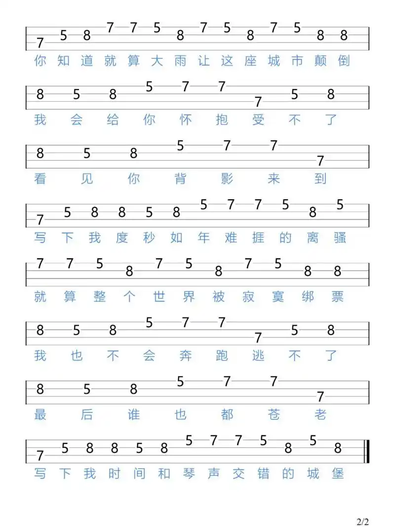 《小情歌》苏打绿/尤克里里新手指弹谱 "不见面的时候 你要给我分享