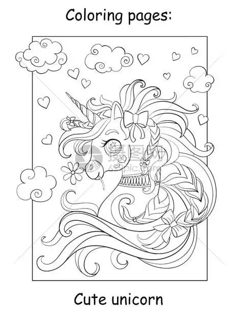 带黑白轮廓的独角兽魔法世界插图