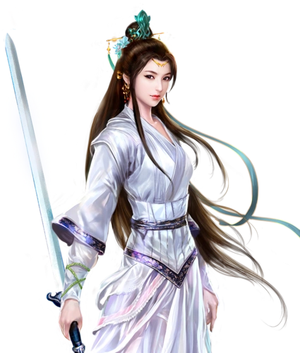 白衣女侠剑客古风手绘