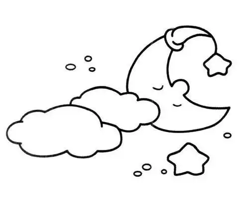 卡通夜晚月亮星星白云简笔画图片