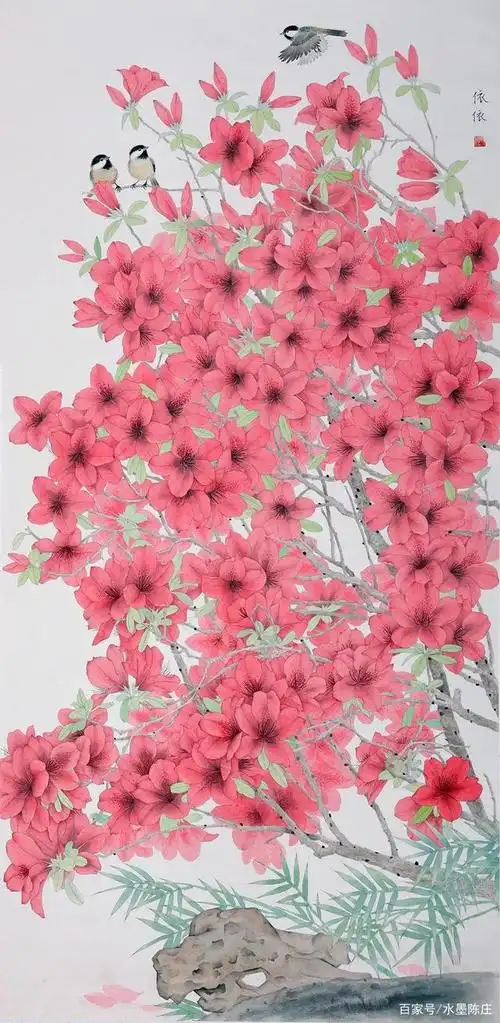 丘依依工笔花鸟画《碧翠朱红》《碧翠朱红》的创作历程挺简单的,一天