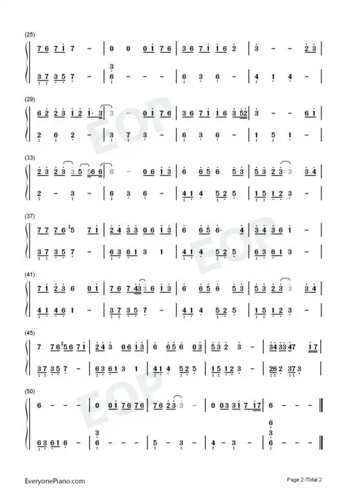 借-c调简单版双手简谱预览2