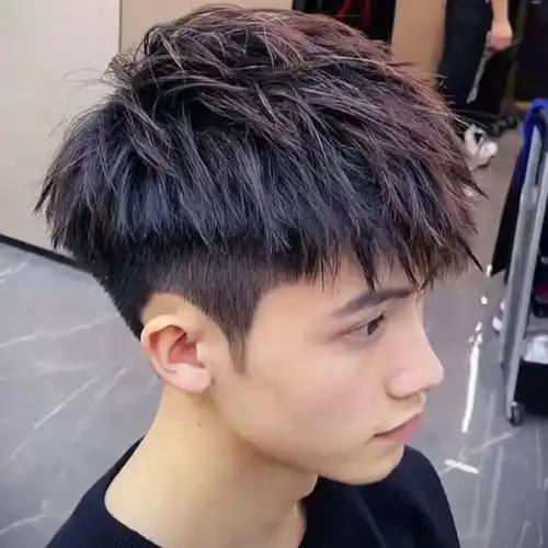 假发男短发男士钢夹烫假发韩版帅气摩根烫纹理烫男士生物头皮真发手织