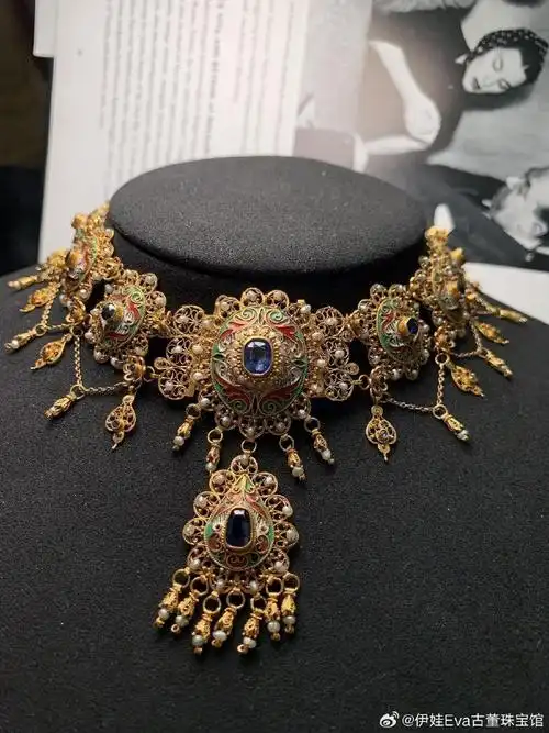 欧洲古董珠宝[嘿哈]乔治时期纯手工炸珠花丝工艺古董项链,集华丽,精致