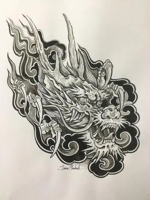 老传统日式拨浪鼓纹身手稿