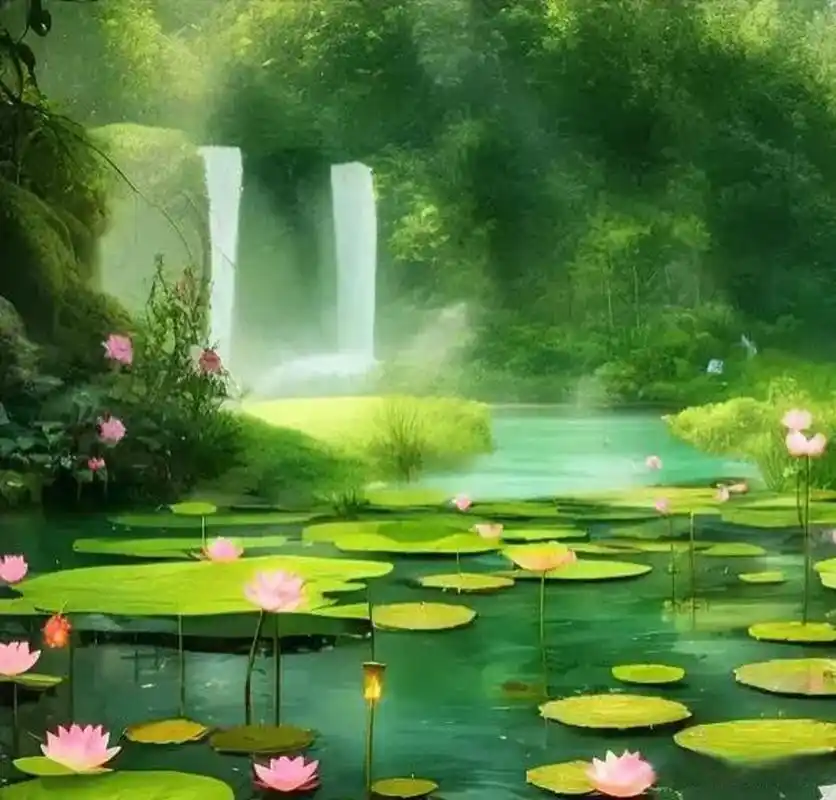 《临水静思》 原创|笑影微微 荷花池塘登长椅, 静心趍景宴心才.