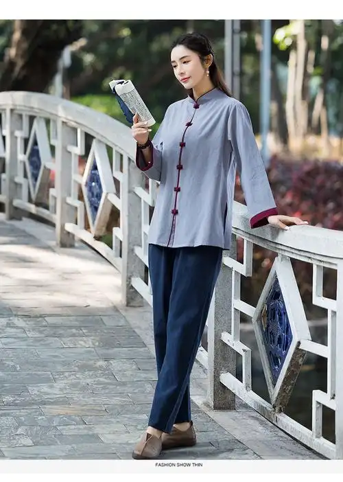 实拍2024春秋新款复古中式上衣宽松晨练太极服棉麻女装 - 17网