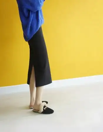 中长款2018秋冬新款高腰一步裙韩版纯色半身裙 黑色 s码-裙长75厘米