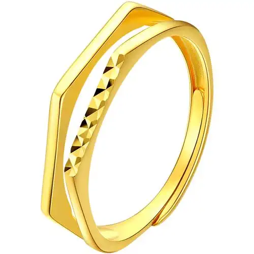 新金珠宝足金5g硬金几何方棱戒指活口时尚礼物送女友1042