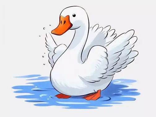 卡通白鹅站在水里池塘家禽农场动物童话故事可爱儿童插画儿童绘本