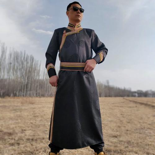 蒙古舞蹈演出艺考服装男士高档蒙古袍长款舒适民族风日常服装新款