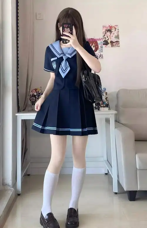 jk制服夏服日系水手服套装学院风水手装短袖衬衫百褶裙两件套装女