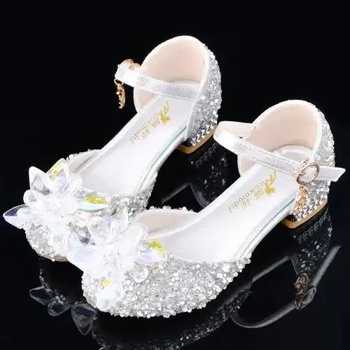 韩版女童公主鞋凉鞋2024新款学生舞蹈演出儿童水晶鞋女孩子高跟鞋