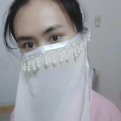 汉服面纱汉服面纱古风镶珠遮面帘宋制舞蹈拍照蒙面纱少女孩古装配饰遮
