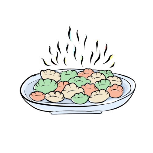 饺子三色的冒热气的一盘饺子