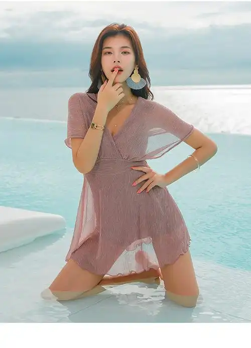 胖mm泳衣大码温泉连体裙式保守遮肚平角少女泳衣显瘦大胸钢托聚拢