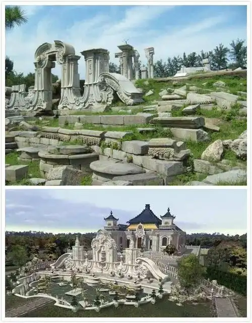 圆明园复原图,遗址与3d图片的对比,更加震撼