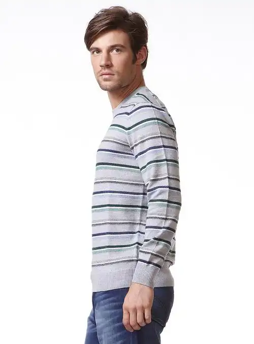 eliot艾里托 男士秋冬商务条纹纯羊毛衫 圆领毛衣 mw13107绿条 165/84