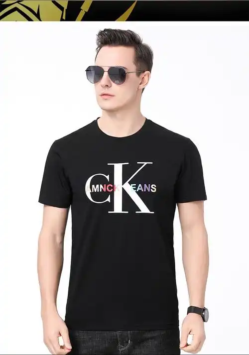 ck短袖t恤男男士夏季新品圆领印花轻奢修身短袖t恤纯棉简约百搭半袖