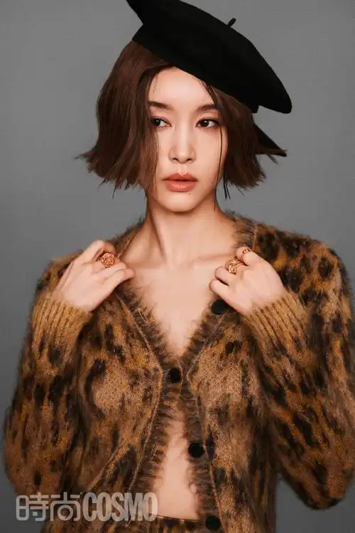 王子文时尚cosmo八月刊封面##王子文短发豹纹封面大片