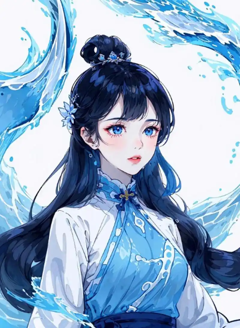 清新蓝色,新中式国风美少女造型90