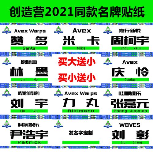 创造营刘宇张嘉元周柯宇林墨赞多力丸庆怜尹浩宇米卡姓名牌贴纸【6月