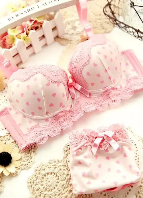 奢华宫廷蕾丝提花女性聚拢侧收三排内衣文胸套装 1件代发,粉色麽麽茶