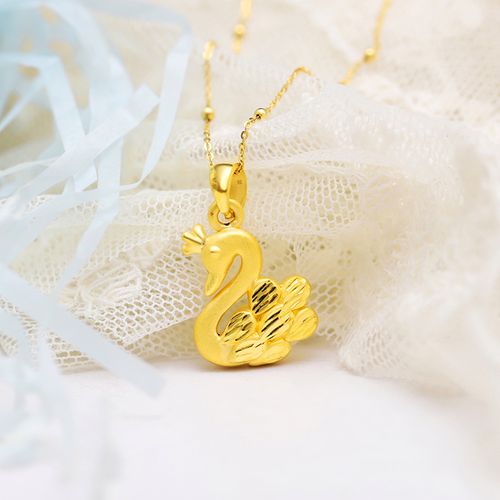 黄金吊坠女足足金皇冠小天鹅项链24k纯金挂坠颈饰