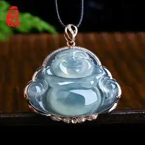 百博翡翠佛公吊坠女冰种玉佛18k金镶玉包镶天然缅甸玉石a货f00500