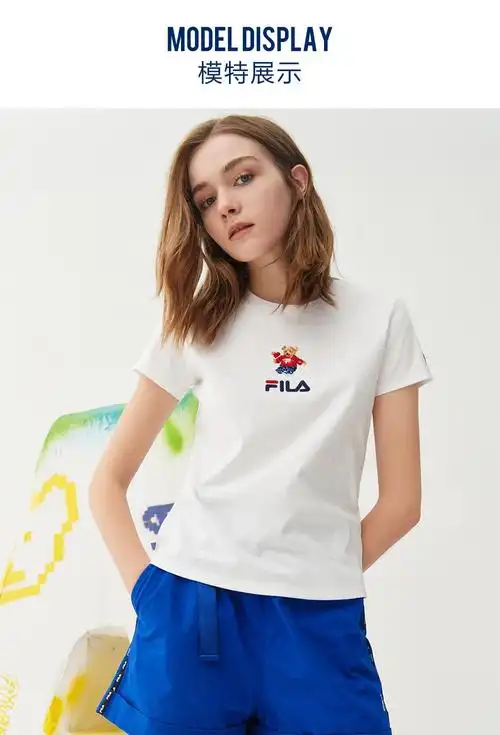 fila斐乐短袖女士t恤夏季新款舒适经典针织短袖小熊t上衣海军小熊t正