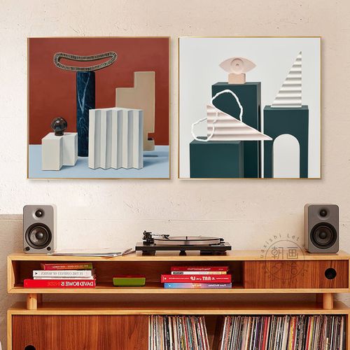 现代极简几何客厅装饰画简约艺术建筑正方形设计师样板房卧室挂画