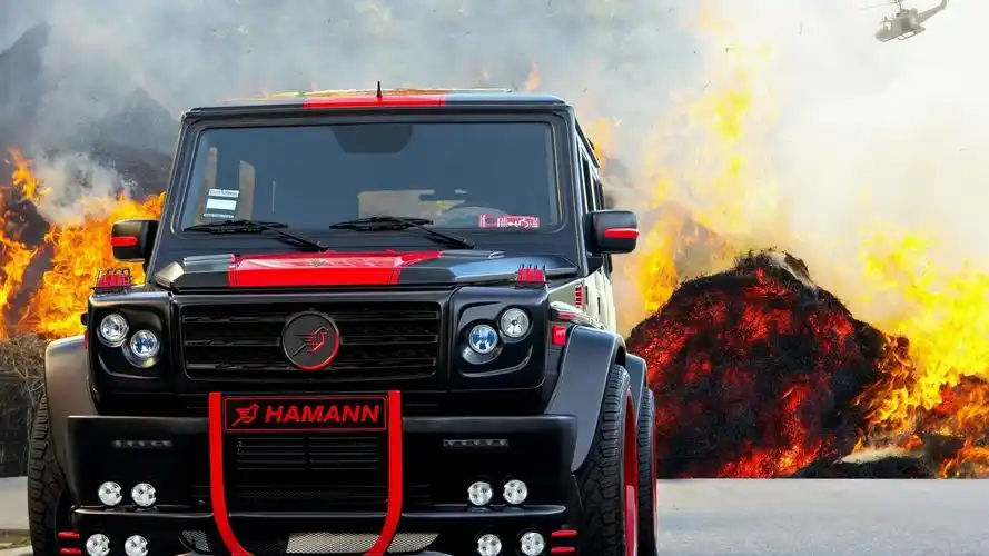 hamann台风g55amg黑红越野车前面壁纸