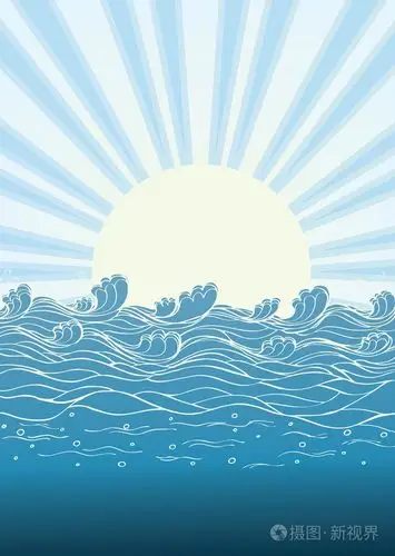在太阳天的海浪.自然景观矢量插画