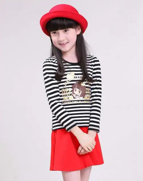 女童黑条纹长袖t恤